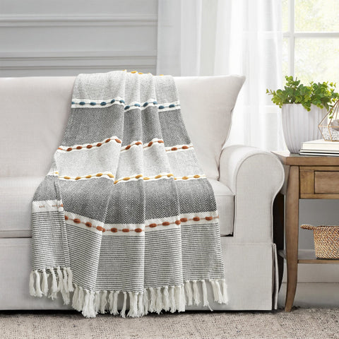 Lush Décor Herringbone Stripe Yarn Dyed Cotton Woven Tassel Throw