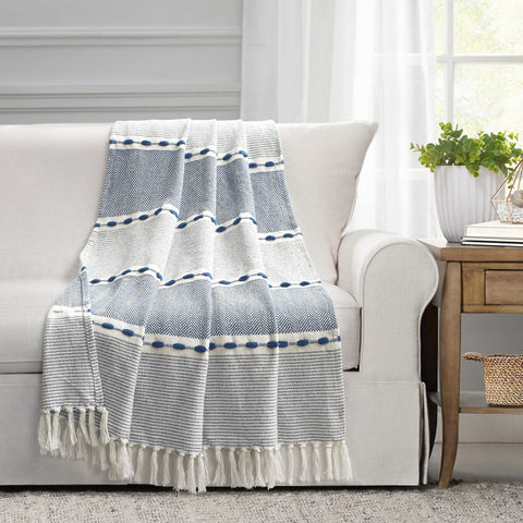 Lush Décor Herringbone Stripe Yarn Dyed Cotton Woven Tassel Throw