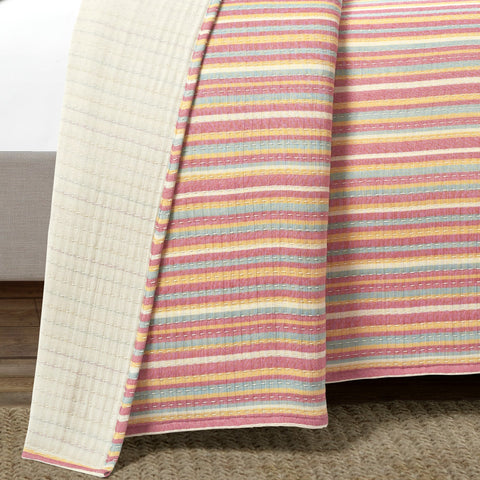 Lush Décor Tracy Stripe Pick Stitch Kantha Yarn Dyed Cotton Woven Quilt/Coverlet Set