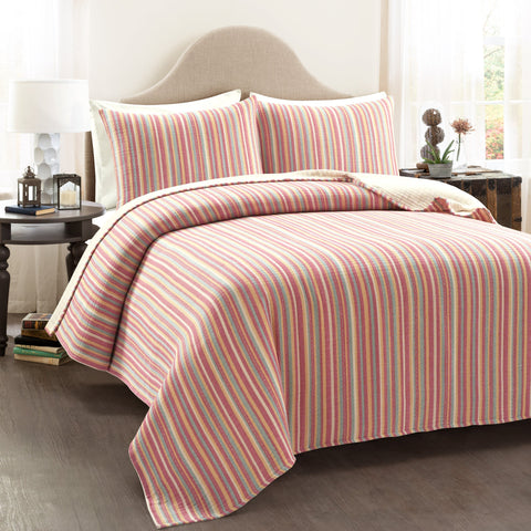 Lush Décor Tracy Stripe Pick Stitch Kantha Yarn Dyed Cotton Woven Quilt/Coverlet Set