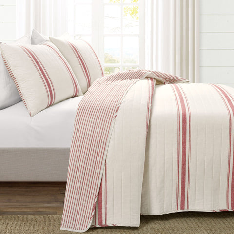 Lush Décor Farmhouse Stripe Reversible Cotton Quilt Set