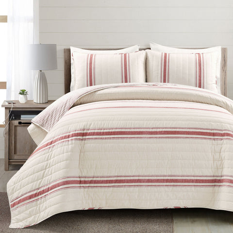 Lush Décor Farmhouse Stripe Reversible Cotton Quilt Set