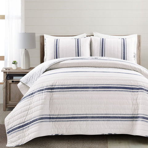 Lush Décor Farmhouse Stripe Reversible Cotton Quilt Set