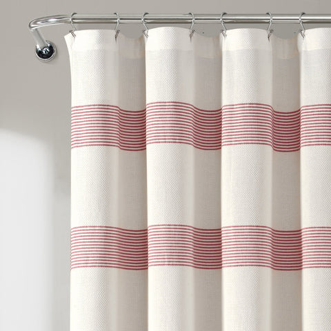 Lush Décor Tucker Stripe Yarn Dyed Cotton Knotted Tassel Shower Curtain