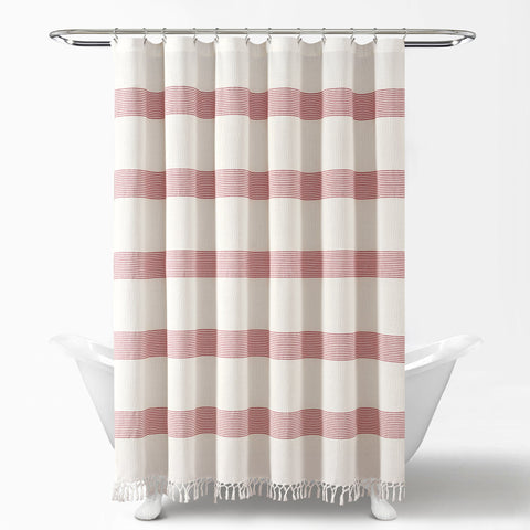 Lush Décor Tucker Stripe Yarn Dyed Cotton Knotted Tassel Shower Curtain