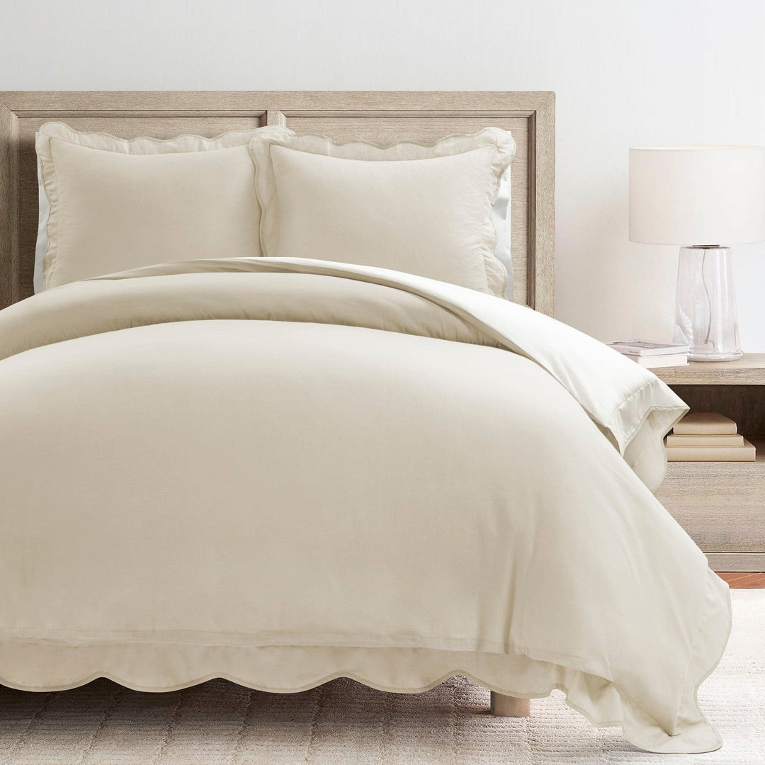 Reversible Queen Cotton Coverlet Set w/ Scalloped sold Edge