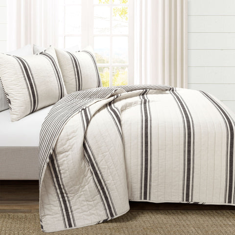 Lush Décor Farmhouse Stripe Reversible Cotton Quilt Set