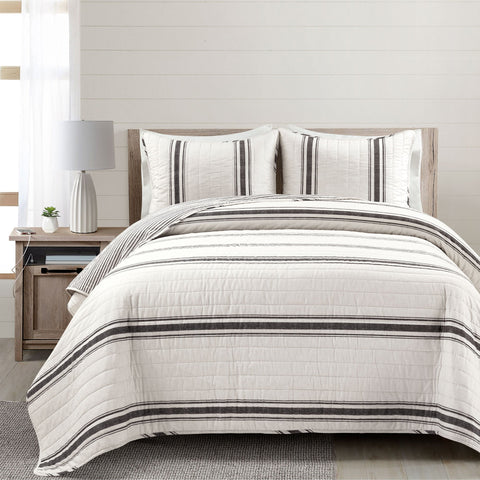 Lush Décor Farmhouse Stripe Reversible Cotton Quilt Set