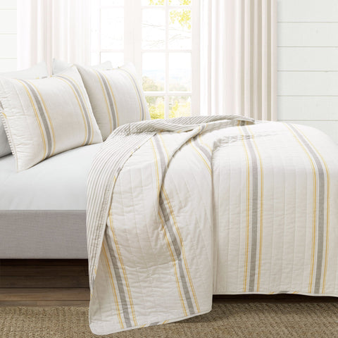 Lush Décor Farmhouse Stripe Reversible Cotton Quilt Set