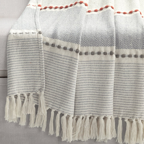 Lush Décor Herringbone Stripe Yarn Dyed Cotton Woven Tassel Throw