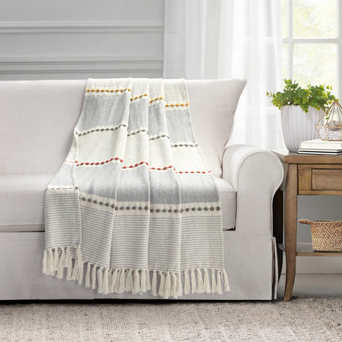 Lush Décor Herringbone Stripe Yarn Dyed Cotton Woven Tassel Throw