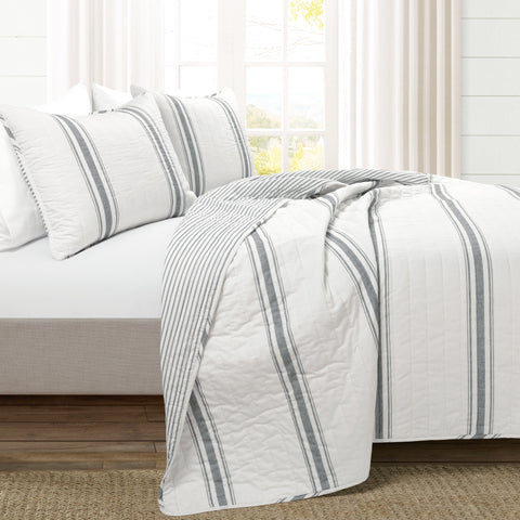 Lush Décor Farmhouse Stripe Reversible Cotton Quilt Set