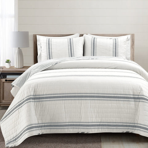 Lush Décor Farmhouse Stripe Reversible Cotton Quilt Set