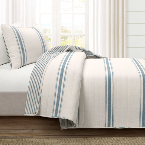 Lush Décor Farmhouse Stripe Reversible Cotton Quilt Set