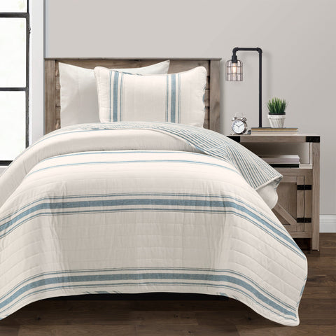 Lush Décor Farmhouse Stripe Reversible Cotton Quilt Set