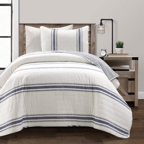 Lush Décor Farmhouse Stripe Reversible Cotton Quilt Set