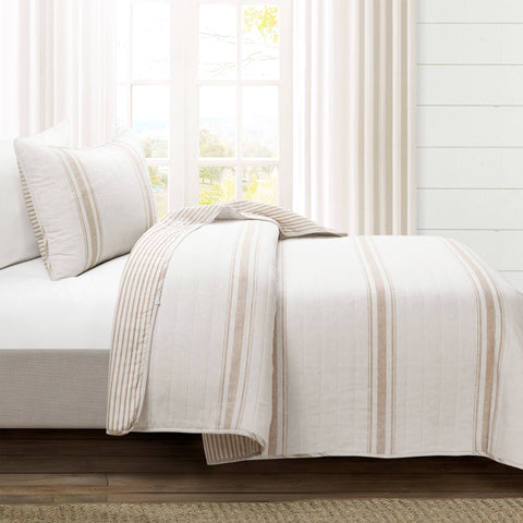 Lush Décor Farmhouse Stripe Reversible Cotton Quilt Set