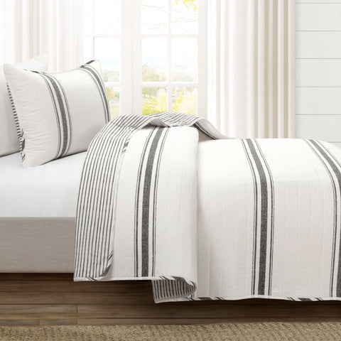 Lush Décor Farmhouse Stripe Reversible Cotton Quilt Set