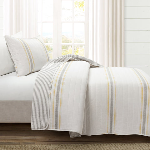 Lush Décor Farmhouse Stripe Reversible Cotton Quilt Set