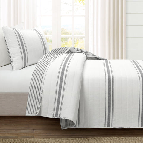 Lush Décor Farmhouse Stripe Reversible Cotton Quilt Set