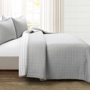 LushDecor Farmhouse Box Stitch And Stripe Cotton Quilt 3 Piece Set