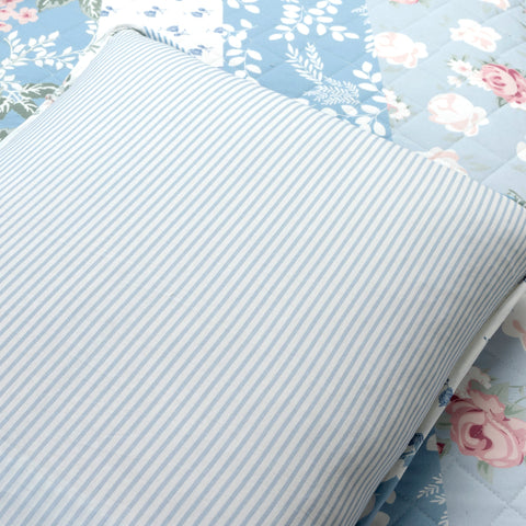 LushDecor Cottagecore Flower Stripe Cotton Quilt 3 Piece Set