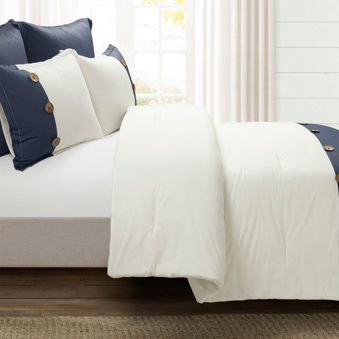 Lush Décor Linen Button Comforter 5 Piece Set | Natural Linens