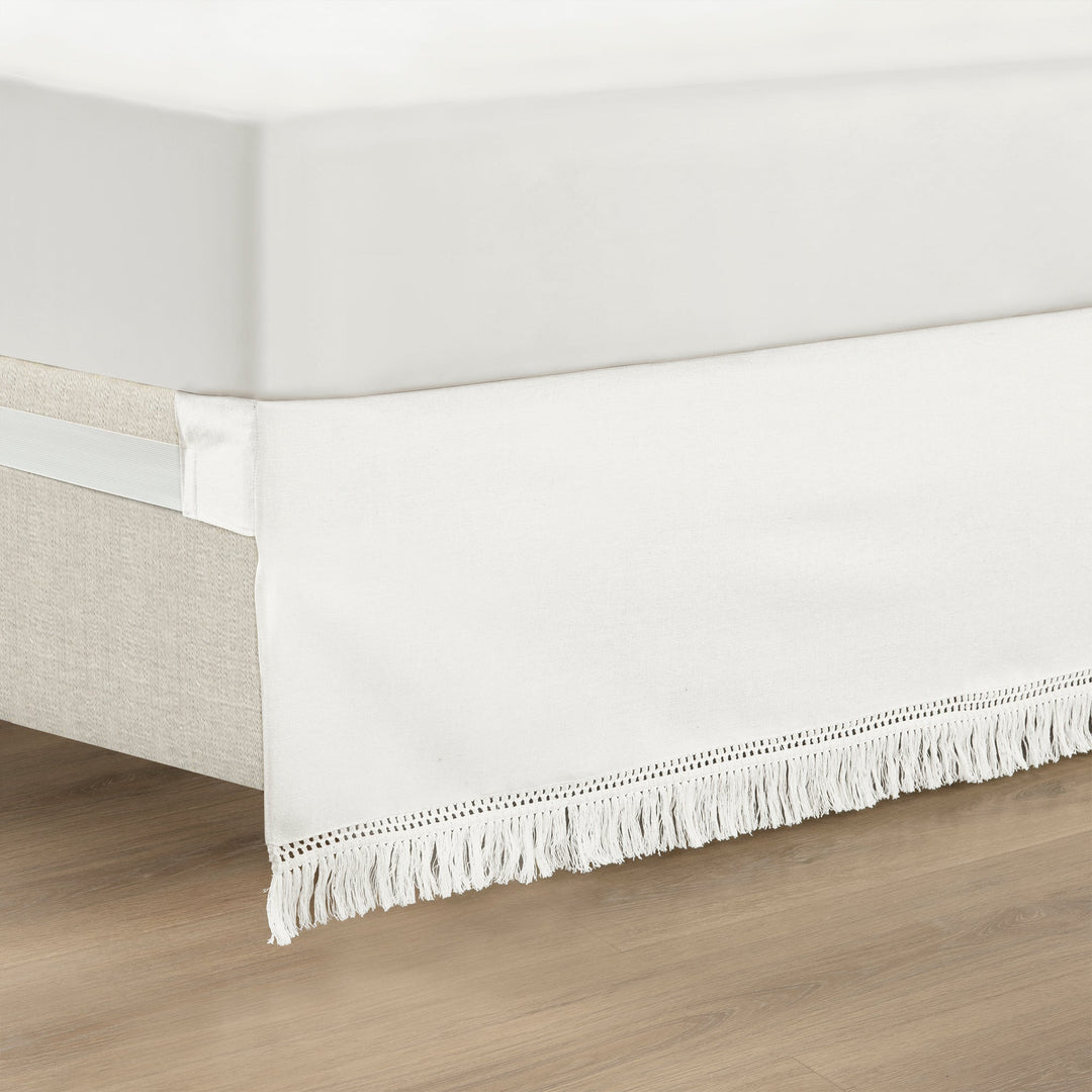 Lush Decor Boho Fringe 15 Inch Tailored Drop Easy Fit Bed Skirt Natural Linens