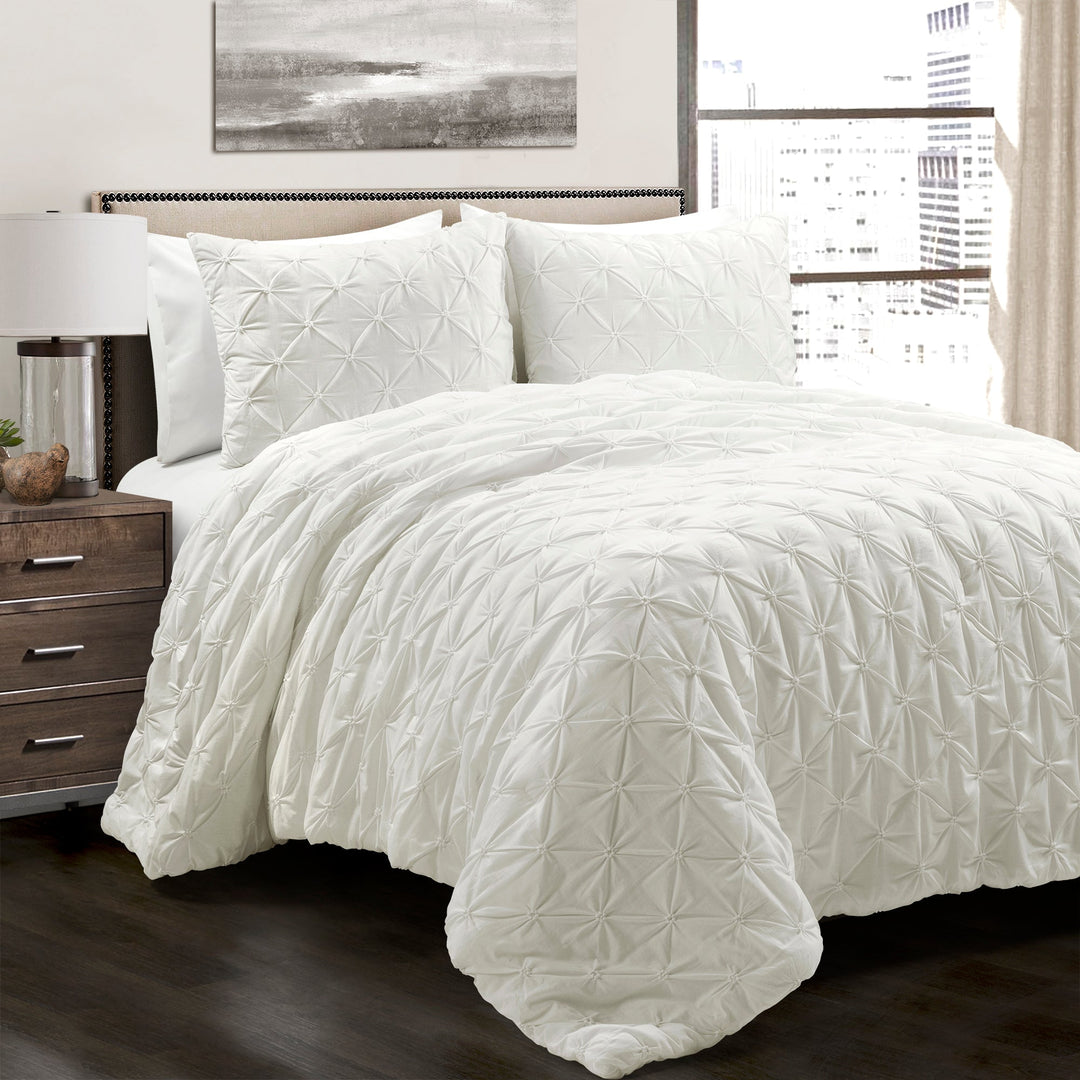 Lush Décor Ravello Pintuck Cotton Comforter 3 Piece Set | Natural