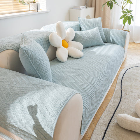 Slipcover KAS™ Quilted Geometric Cotton Sofa Cover, Non-Slip & Thick Padded Furniture Covers