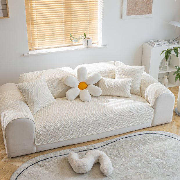 Slipcover KAS™ Quilted Geometric Cotton Sofa Cover, Non-Slip & Thick Padded Furniture Covers