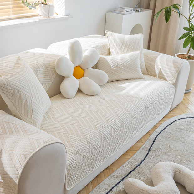 Slipcover KAS™ Quilted Geometric Cotton Sofa Cover, Non-Slip & Thick Padded Furniture Covers