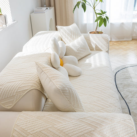 Slipcover KAS™ Quilted Geometric Cotton Sofa Cover, Non-Slip & Thick Padded Furniture Covers