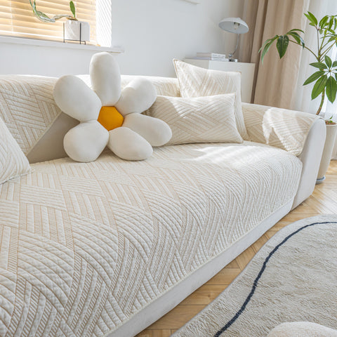 Slipcover KAS™ Quilted Geometric Cotton Sofa Cover, Non-Slip & Thick Padded Furniture Covers