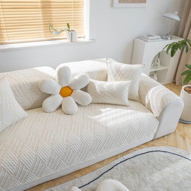 Slipcover KAS™ Quilted Geometric Cotton Sofa Cover, Non-Slip & Thick Padded Furniture Covers