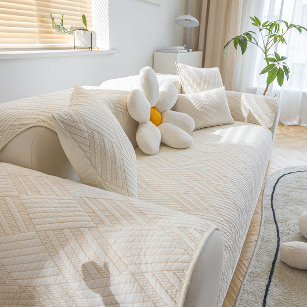 Slipcover KAS™ Quilted Geometric Cotton Sofa Cover, Non-Slip & Thick Padded Furniture Covers