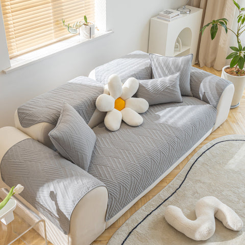 Slipcover KAS™ Quilted Geometric Cotton Sofa Cover, Non-Slip & Thick Padded Furniture Covers