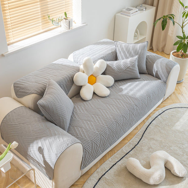 Slipcover KAS™ Quilted Geometric Cotton Sofa Cover, Non-Slip & Thick Padded Furniture Covers