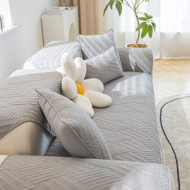 Slipcover KAS™ Quilted Geometric Cotton Sofa Cover, Non-Slip & Thick Padded Furniture Covers