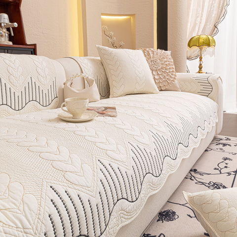 Slipcover KAS™ 3D Quilted Thick Cotton Sofa Cover Non-Slip Couch Throw for Fabric & Leather Sofas