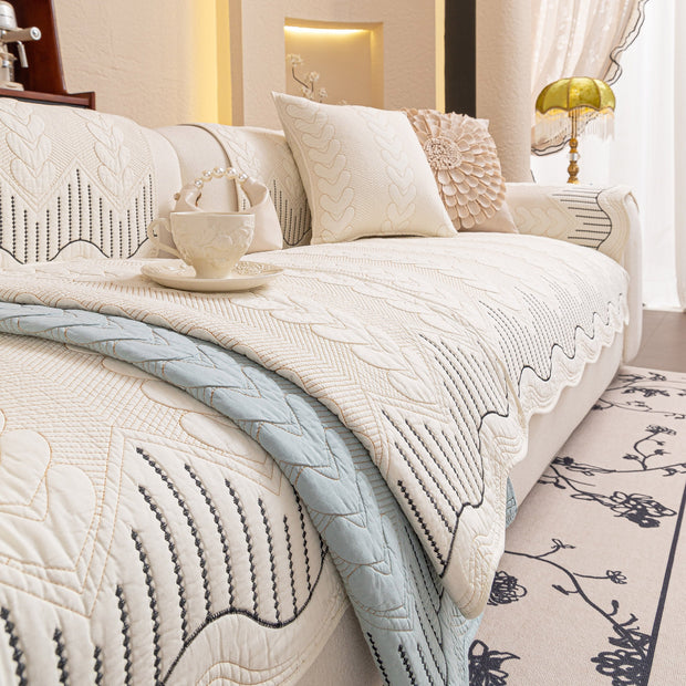 Slipcover KAS™ 3D Quilted Thick Cotton Sofa Cover Non-Slip Couch Throw for Fabric & Leather Sofas