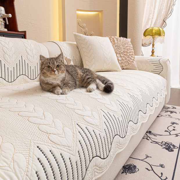 Slipcover KAS™ 3D Quilted Thick Cotton Sofa Cover Non-Slip Couch Throw for Fabric & Leather Sofas