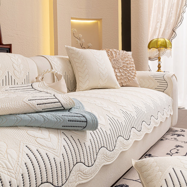 Slipcover KAS™ 3D Quilted Thick Cotton Sofa Cover Non-Slip Couch Throw for Fabric & Leather Sofas