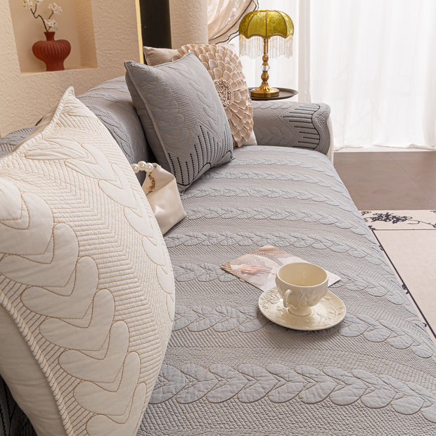 Slipcover KAS™ 3D Quilted Thick Cotton Sofa Cover Non-Slip Couch Throw for Fabric & Leather Sofas