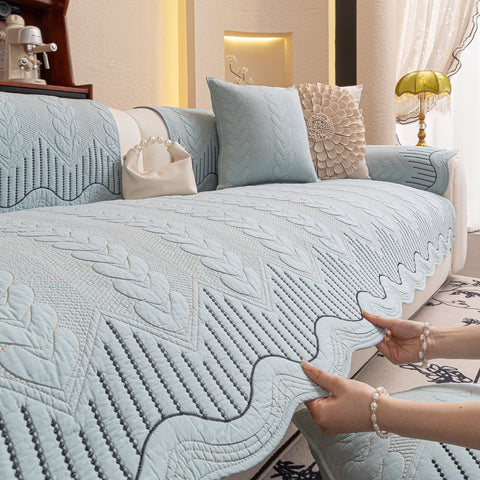 Slipcover KAS™ 3D Quilted Thick Cotton Sofa Cover Non-Slip Couch Throw for Fabric & Leather Sofas