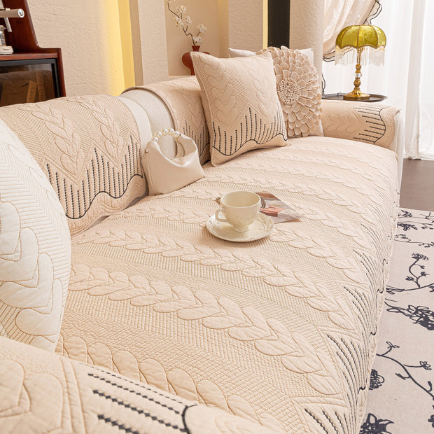 Slipcover KAS™ 3D Quilted Thick Cotton Sofa Cover Non-Slip Couch Throw for Fabric & Leather Sofas