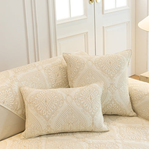 Slipcover KAS™ Baroque Sofa Cover – Quilted Cotton, Non-Slip, Washable with Ornate Embroidery