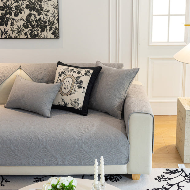 Slipcover KAS™ Baroque Sofa Cover – Quilted Cotton, Non-Slip, Washable with Ornate Embroidery