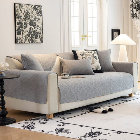 Slipcover KAS™ Baroque Sofa Cover – Quilted Cotton, Non-Slip, Washable with Ornate Embroidery