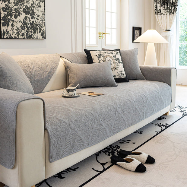Slipcover KAS™ Baroque Sofa Cover – Quilted Cotton, Non-Slip, Washable with Ornate Embroidery